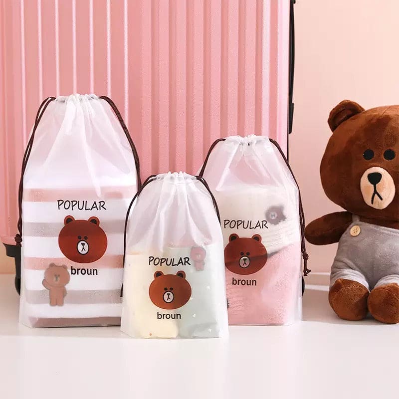 Set Of 4 Portable Waterproof Cute Bear Print Drawstring, Waterproof Travel Luggage Bag, Home Clothes Storage Bag, Shoes Organizer Pouch, Portable Cartoon Drawstring Shoe Storage, Waterproof Cosmetic Storage Bag, Transparent Clothing Drawstring Pocket Set Of 4 Portable Waterproof Cute Bear Print Drawstring, Waterproof Travel Luggage Bag, Home Clothes Storage Bag, Shoes Organizer Pouch, Portable Cartoon Drawstring Shoe Storage, Waterproof Cosmetic Storage Bag, Transparent Clothing Drawstring Pocket